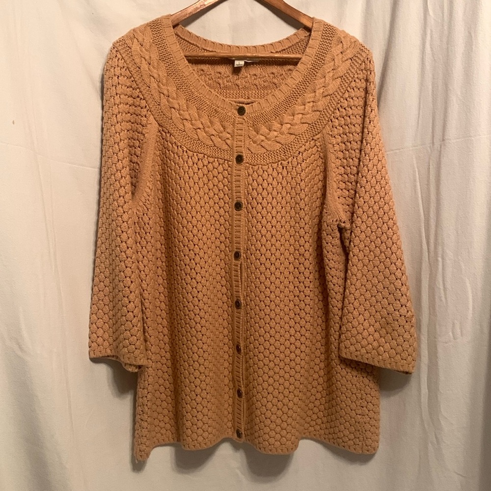 Liz Claiborne Camel Color Button Up Cable Knit Sweater Cardigan preowned large